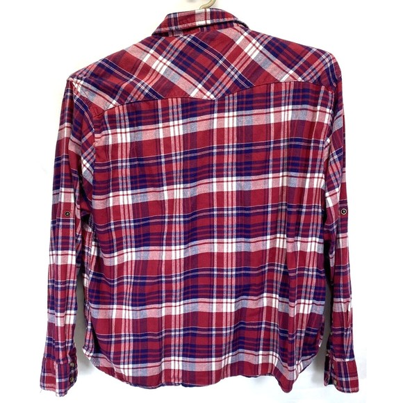 Jachs Girlfriend Shirt Women XXL Comfort Stretch Flannel Plaid Pearl Snap Defect - Picture 5 of 10